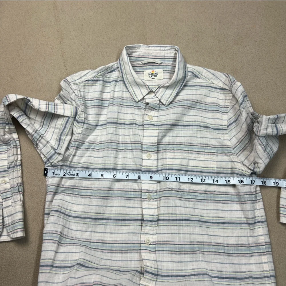 Marine Layer Shirt Men’s Small White Blue Stripe Button Up Cotton Long Sleeve - Picture 4 of 9